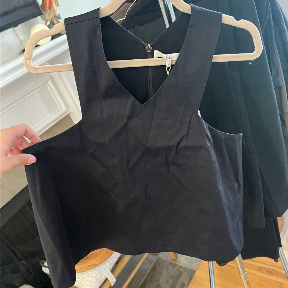 Tibi Black Sleeveless Crop Tank Top